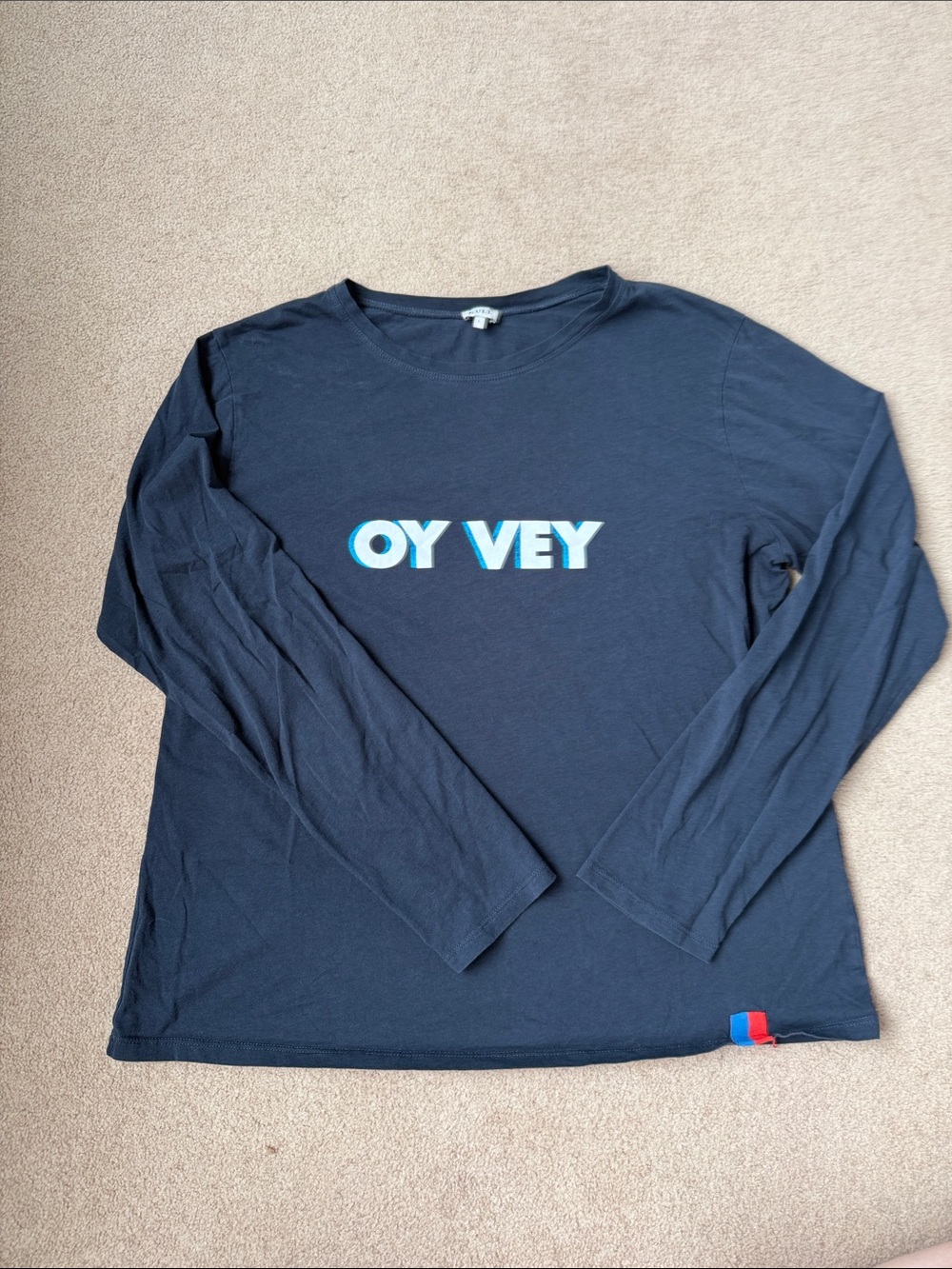 KULE Navy Long-Sleeve Tee with 'OY VEY' Graphic